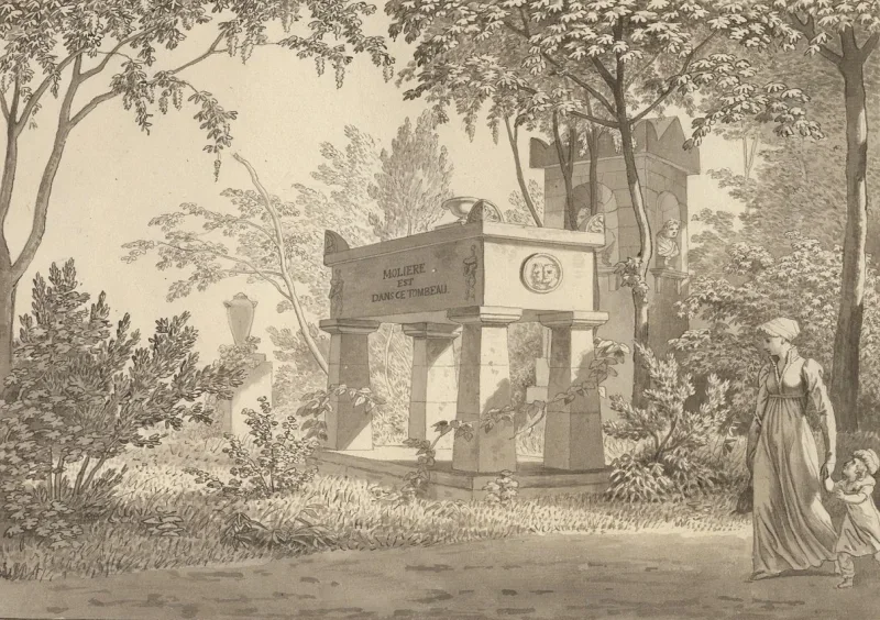 Christoffer W. Eckersberg | Molière-sarkofagen i Jardin Elysée - 1853 | Indrammet kunsttryk | Danmarks Guldalder | formida