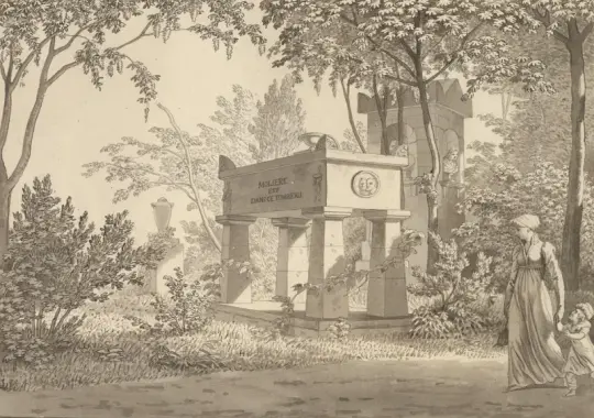 Christoffer W. Eckersberg | Molière-sarkofagen i Jardin Elysée - 1853 | Indrammet kunsttryk | Danmarks Guldalder | formida