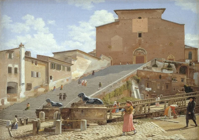 Christoffer W. Eckersberg | Die Marmortreppe, die zur Kirche Santa Maria in Aracoeli in Rom hinaufführt – 1816 | Gerahmter Kunstdruck | Goldenes Zeitalter Dänemark | formida