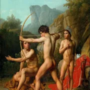 Christoffer W. Eckersberg | Drei spartanische Jungen üben Bogenschießen – 1812 | Gerahmter Kunstdruck | Goldenes Zeitalter Dänemark | formida