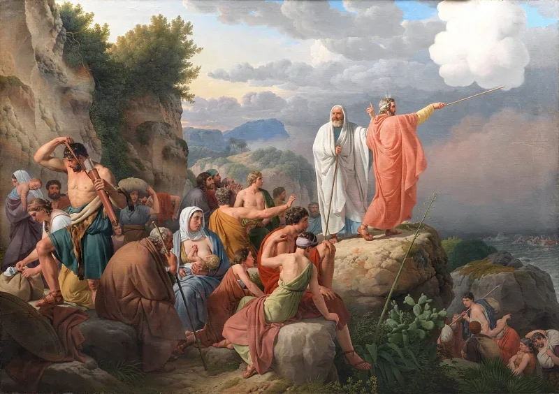 Christoffer W. Eckersberg | Moses lader Det Røde Hav vende tilbage og Faraos hær oversvømmes - 1815 | Indrammet kunsttryk | Danmarks Guldalder | formida