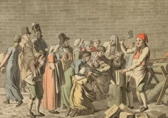 Christoffer W. Eckersberg | Uddeling af brænde til de fattige - 1808 | Indrammet kunsttryk | Danmarks Guldalder | formida