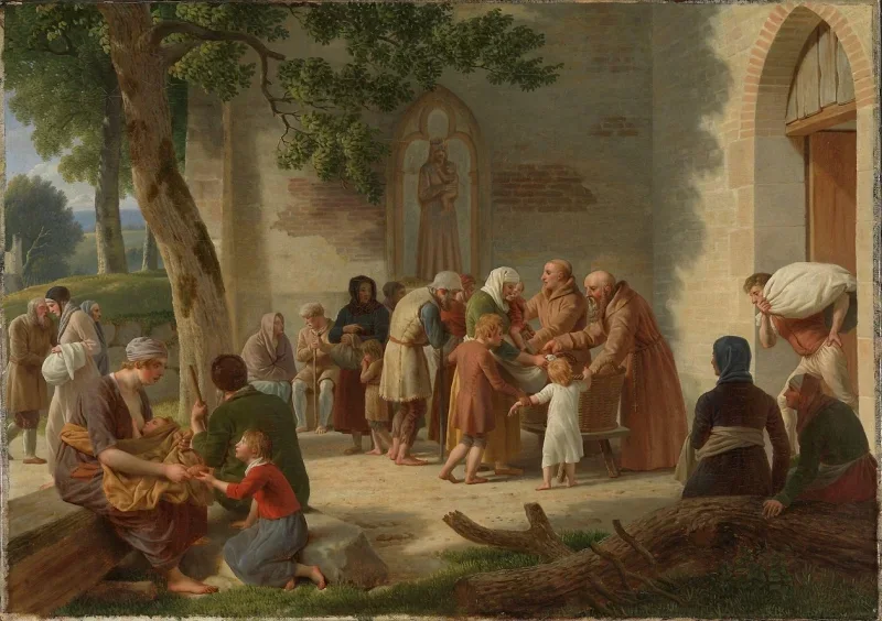 Christoffer W. Eckersberg | Vicelin uddeler brød til de fattige - 1812 | Indrammet kunsttryk | Danmarks Guldalder | formida
