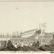 Christoffer W. Eckersberg | Linjeskibet Prins Christian Frederik søsættes - 1804 | Indrammet kunsttryk | Danmarks Guldalder | formida