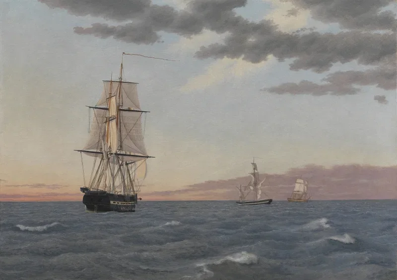 Christoffer W. Eckersberg | Die Korvette Galathea legt an, um der Brigg St. Jean Hilfe zu schicken - 1839 | Gerahmter Kunstdruck | Goldenes Zeitalter Dänemark | formida