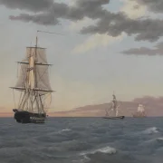 Christoffer W. Eckersberg | Die Korvette Galathea legt an, um der Brigg St. Jean Hilfe zu schicken - 1839 | Gerahmter Kunstdruck | Goldenes Zeitalter Dänemark | formida