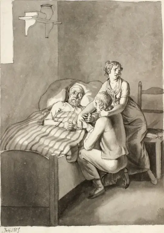 Christoffer W. Eckersberg | Ein sterbender Vater vereint ein junges Paar - 1807 | Gerahmter Kunstdruck | Goldenes Zeitalter Dänemark | formida