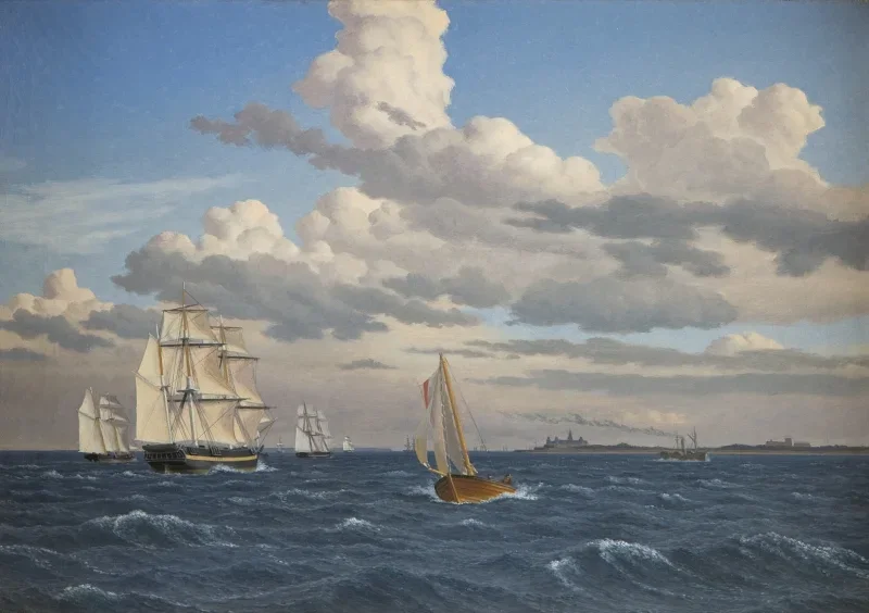 Christoffer W. Eckersberg | Schiffe im Öresund nördlich von Schloss Kronborg, Helsingør - 1847 | Gerahmter Kunstdruck | Goldenes Zeitalter Dänemark | formida