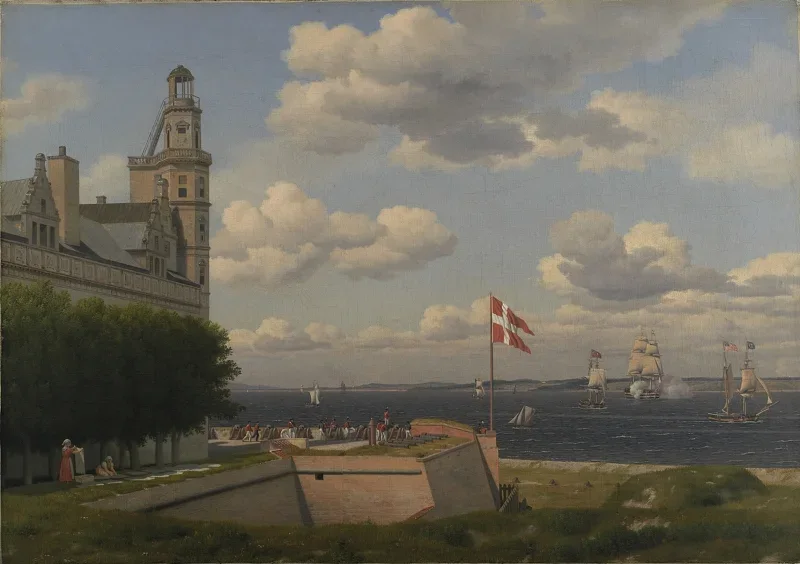 Christoffer W. Eckersberg | Udsigt mod den svenske kyst fra voldene i kronborg - 1829 | Indrammet kunsttryk | Danmarks Guldalder | formida