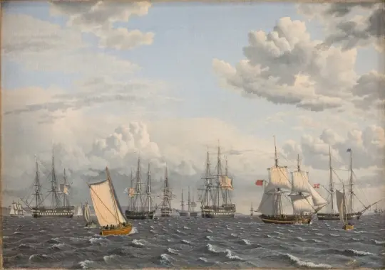 Christoffer W. Eckersberg | En russisk flåde for anker - 1826 | Indrammet kunsttryk | Danmarks Guldalder | formida