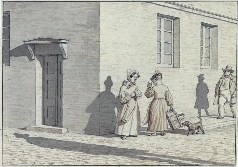 Christoffer W. Eckersberg | Et møde på et gadehjørne - 1840 | Indrammet kunsttryk | Danmarks Guldalder | formida