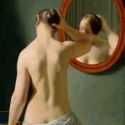 Christoffer W. Eckersberg | En nøgen kvinde, der retter sit hår foran et spejl - 1841 | Indrammet kunsttryk | Danmarks Guldalder | formida