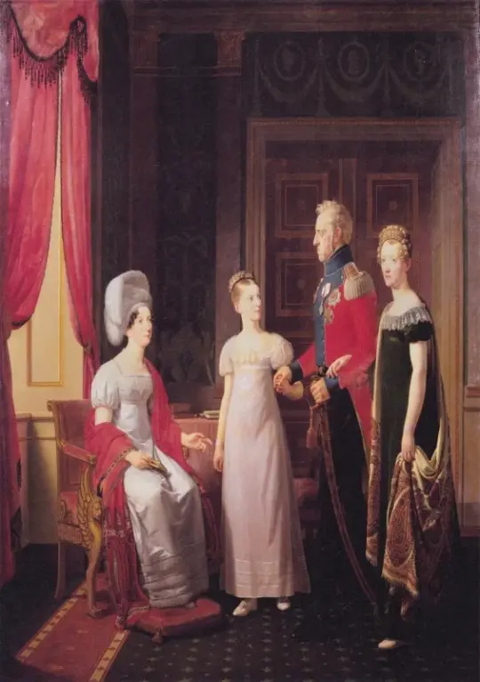 Christoffer W. Eckersberg | Frederik VI og dronning Marie med prinsesserne Caroline og Vilhelmine - 1821 | Indrammet kunsttryk | Danmarks Guldalder | formida