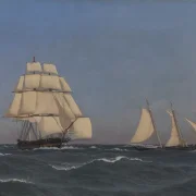 Christoffer W. Eckersberg | Ein Freibeuter, der eine verfolgende Fregatte segelt - 1845 | Gerahmter Kunstdruck | Goldenes Zeitalter Dänemark | formida