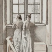 Christoffer W. Eckersberg | Ved et vindue i kunstnerens atelier - 1852 | Indrammet kunsttryk | Danmarks Guldalder | formida