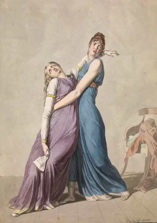 Christoffer W. Eckersberg | En kvinde støtter en anden kvinde - 1807 | Indrammet kunsttryk | Danmarks Guldalder | formida