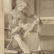 Christoffer W. Eckersberg | En mor lærer sin unge datter at læse - 1813 | Indrammet kunsttryk | Danmarks Guldalder | formida