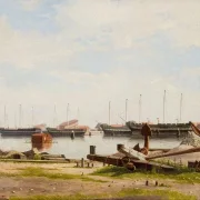 Christoffer W. Eckersberg | Parti af  Nyholm med kranen og nogle krigsskibe  -1826 | Indrammet kunsttryk | Danmarks Guldalder | formida