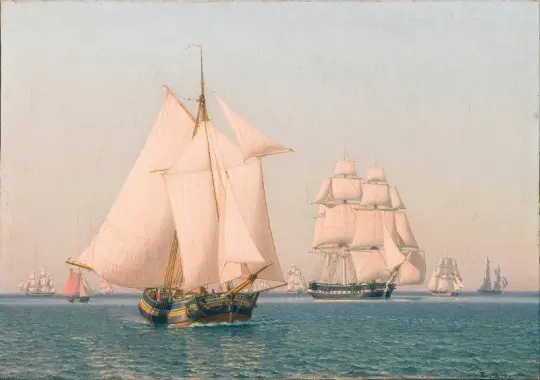 Christoffer W. Eckersberg | Skibe under sejl i en mild brise på en klar sommer - 1836 | Indrammet kunsttryk | Danmarks Guldalder | formida