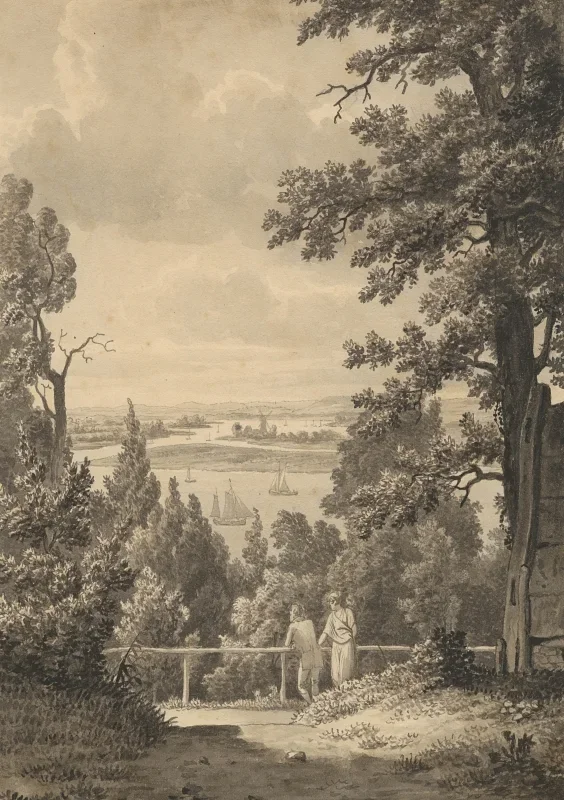 Christoffer W. Eckersberg | Udsigt fra Altona med udsigt over Elben - 1810 | Indrammet kunsttryk | Danmarks Guldalder | formida