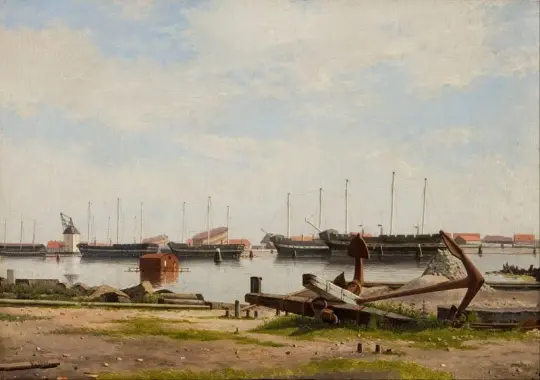 Christoffer W. Eckersberg | Nyholm med kranen og nogle krigsskibe - 1826 | Indrammet kunsttryk | Danmarks Guldalder | formida