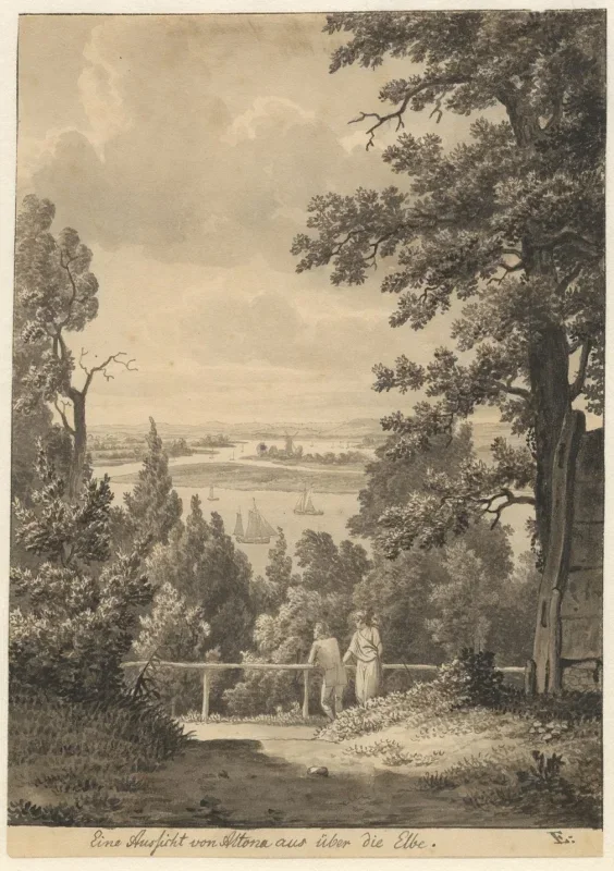 Christoffer W. Eckersberg | Udsigt fra Altona over Elben - 1810 | Indrammet kunsttryk | Danmarks Guldalder | formida