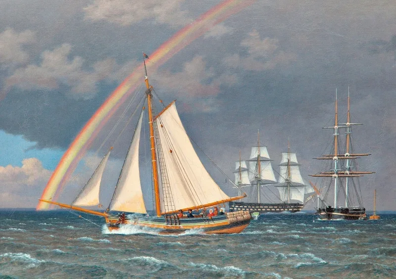 Christoffer W. Eckersberg | Regenbogen auf See und eine Kreuzungsjagd mit anderen Schiffen – 1836 | Gerahmter Kunstdruck | Goldenes Zeitalter Dänemark | formida