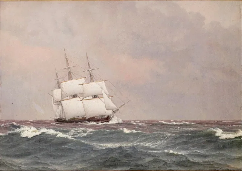 Christoffer W. Eckersberg | Korvetten Najaden i hård sø - 1833 | Indrammet kunsttryk | Danmarks Guldalder | formida