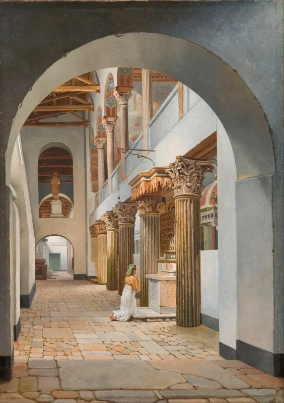 Christoffer W. Eckersberg | Udsigt over San Lorenzo-kirken uden for murene - 1815 | Indrammet kunsttryk | Danmarks Guldalder | formida