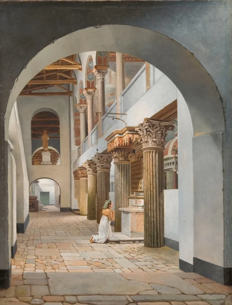 Christoffer Wilhelm Eckersberg – Blick auf die Kirche San Lorenzo außerhalb der Mauern 1815 | Giclée Kunstdruck gerahmt