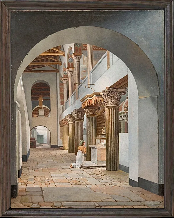 Christoffer Wilhelm Eckersberg – Blick auf die Kirche San Lorenzo außerhalb der Mauern 1815 | Giclée Kunstdruck gerahmt