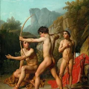 Christoffer Wilhelm Eckersberg – Drei spartanische Jungen üben Bogenschießen 1812 | Giclée Kunstdruck gerahmt