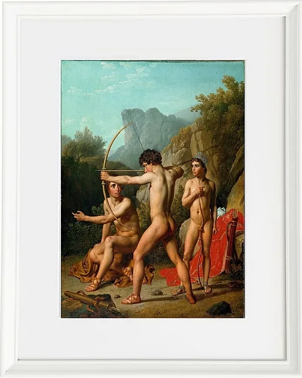 Christoffer Wilhelm Eckersberg – Drei spartanische Jungen üben Bogenschießen 1812 | Giclée Kunstdruck gerahmt