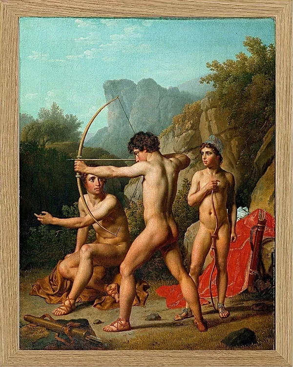 Christoffer Wilhelm Eckersberg – Drei spartanische Jungen üben Bogenschießen 1812 | Giclée Kunstdruck gerahmt