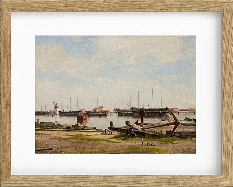 Christoffer Wilhelm Eckersberg – Ein Teil von Nyholm mit dem Kran und einigen Kriegsschiffen 1826 | Giclée Kunstdruck gerahmt