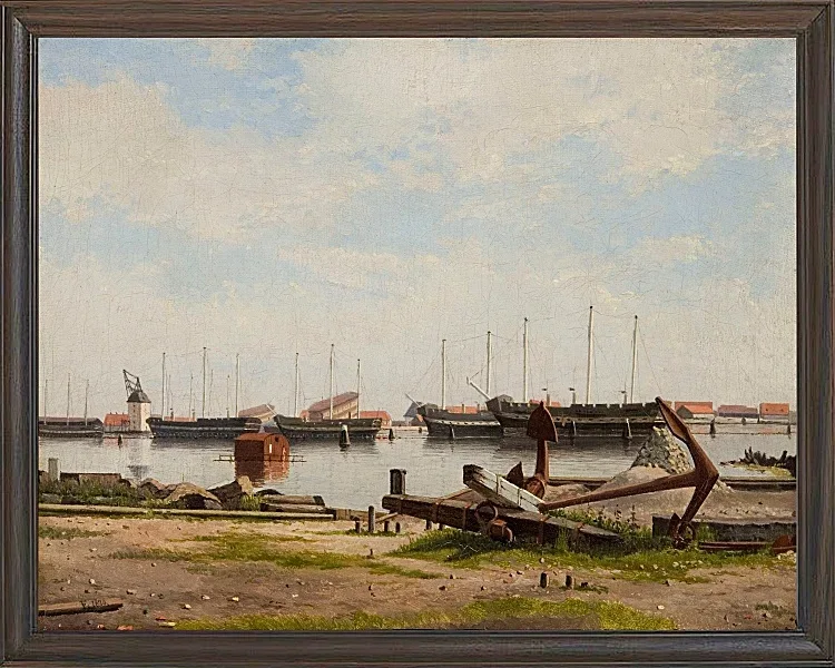 Christoffer Wilhelm Eckersberg – Ein Teil von Nyholm mit dem Kran und einigen Kriegsschiffen 1826 | Giclée Kunstdruck gerahmt