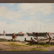 Christoffer Wilhelm Eckersberg – Ein Teil von Nyholm mit dem Kran und einigen Kriegsschiffen 1826 | Giclée Kunstdruck gerahmt