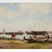Christoffer Wilhelm Eckersberg – Ein Teil von Nyholm mit dem Kran und einigen Kriegsschiffen 1826 | Giclée Kunstdruck gerahmt
