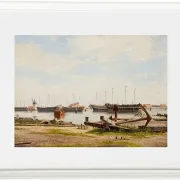Christoffer Wilhelm Eckersberg – Ein Teil von Nyholm mit dem Kran und einigen Kriegsschiffen 1826 | Giclée Kunstdruck gerahmt