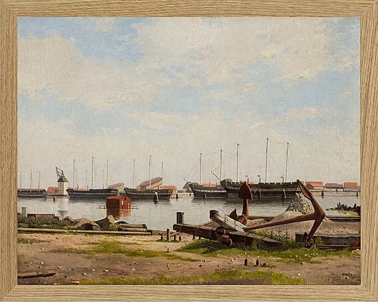 Christoffer Wilhelm Eckersberg – Ein Teil von Nyholm mit dem Kran und einigen Kriegsschiffen 1826 | Giclée Kunstdruck gerahmt