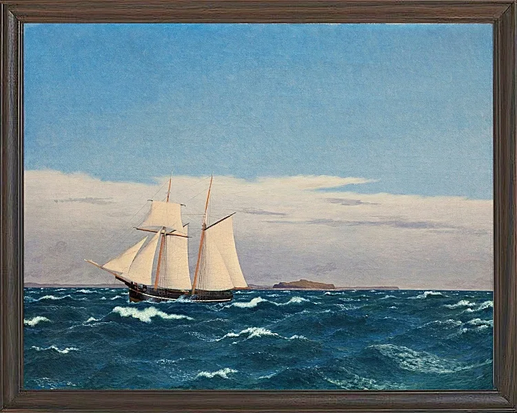 Christoffer Wilhelm Eckersberg – Meereslandschaft mit der Insel Hjelm 1827 | Giclée Kunstdruck gerahmt