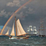 Christoffer Wilhelm Eckersberg – Regenbogen auf See und eine Kreuzungsjagd mit anderen Schiffen 1836 | Giclée Kunstdruck gerahmt
