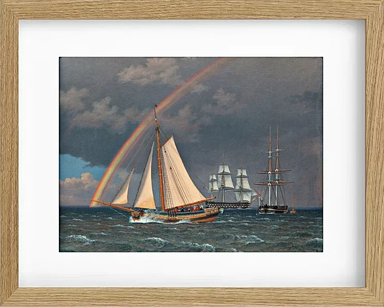 Christoffer Wilhelm Eckersberg – Regenbogen auf See und eine Kreuzungsjagd mit anderen Schiffen 1836 | Giclée Kunstdruck gerahmt