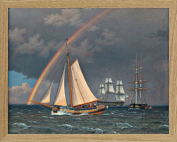 Christoffer Wilhelm Eckersberg – Regenbogen auf See und eine Kreuzungsjagd mit anderen Schiffen 1836 | Giclée Kunstdruck gerahmt