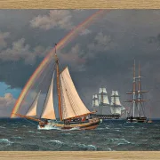 Christoffer Wilhelm Eckersberg – Regenbogen auf See und eine Kreuzungsjagd mit anderen Schiffen 1836 | Giclée Kunstdruck gerahmt