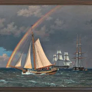 Christoffer Wilhelm Eckersberg – Regenbogen auf See und eine Kreuzungsjagd mit anderen Schiffen 1836 | Giclée Kunstdruck gerahmt