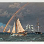 Christoffer Wilhelm Eckersberg – Regenbogen auf See und eine Kreuzungsjagd mit anderen Schiffen 1836 | Giclée Kunstdruck gerahmt