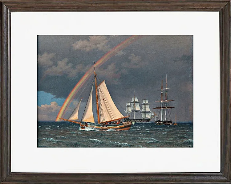 Christoffer Wilhelm Eckersberg – Regenbogen auf See und eine Kreuzungsjagd mit anderen Schiffen 1836 | Giclée Kunstdruck gerahmt