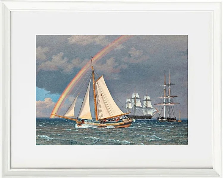 Christoffer Wilhelm Eckersberg – Regenbogen auf See und eine Kreuzungsjagd mit anderen Schiffen 1836 | Giclée Kunstdruck gerahmt