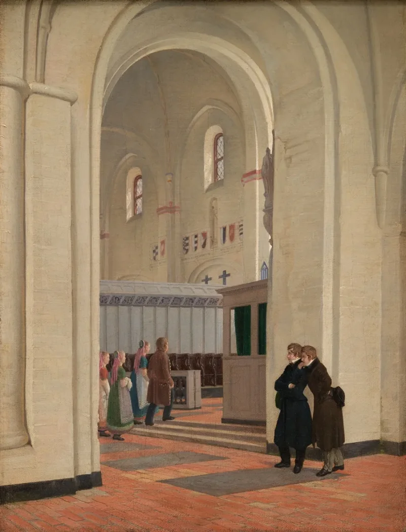 Constantin Hansen – Das Innere der St.Bendt-Kirche in Ringsted 1829 | Giclée Kunstdruck gerahmt